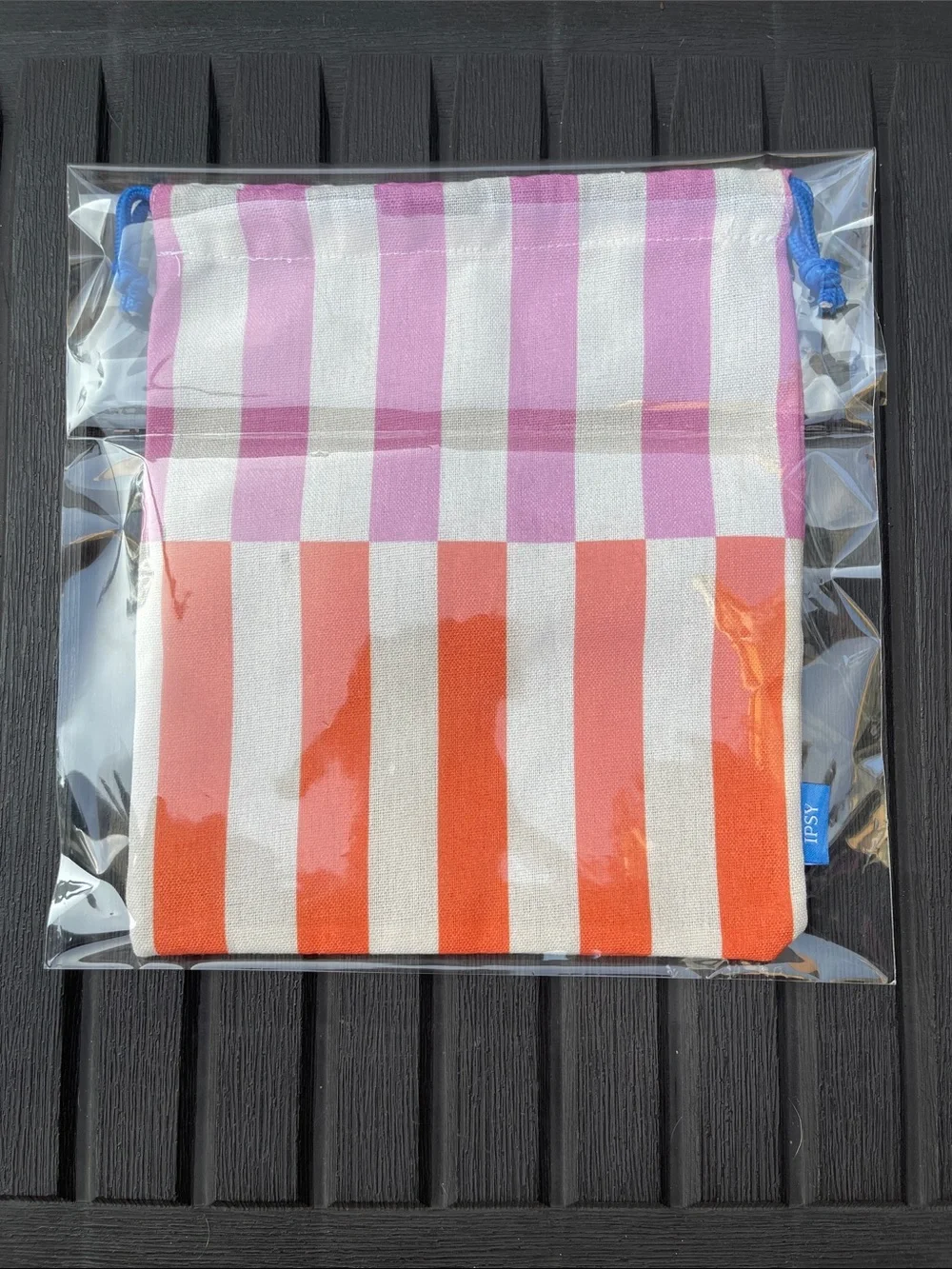 Ipsy - Striped Pink and Orange Makeup Bag